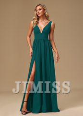 A-line dress V-neck floor-length chiffon bridesmaid dress