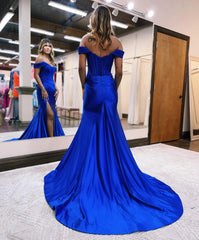Mermaid Off The Shoulder Court Long Prom Dress With Split Charming Evening Dress