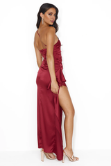 Jimiss single shoulder backless satin side slit and floor length Prom dress