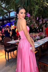 Jimiss off shoulder pleated A-line slit and floor length dress