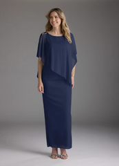 Sheath Beaded Chiffon Dark Navy formal dresses evening dress Mother of the Bride Dresses