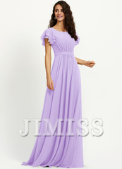 Ruffled A-line Scoop Neck Chiffon Bridesmaids Dress