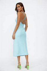 Jimiss V-neck shoulder strap with backless side slit long style Prom dress