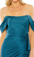 Off shoulder slim fit ruffle edge backless and floor length Prom dress