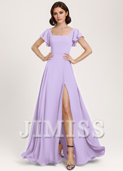 Ruffled A-Line Square Floor-Length Chiffon Bridesmaids Dress