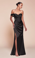 Jimiss single shoulder sweetheart neck tight corset with side slit and floor length evening dress