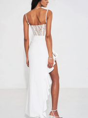 White lace tight corset long gowns evening dresses