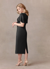 A-Line Scoop Beaded Chiffon Black Tea Length formal dresses evening dress Mother of the Bride Dresses