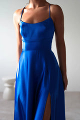 Thin shoulder strap square collar exposed back side slit and floor length Prom Dress - Jimiss Dress