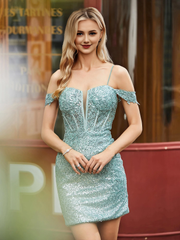 Fitted off shoulder phantom bone top sequined Homecoming dress