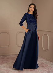 A-Line Crew Neck Sequins Dark Navy formal dresses evening dress Mother of the Bride Dresses