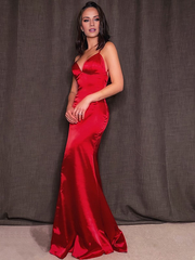 Jimiss tight/straight tube silk satin thin shoulder strap ruffle edge sleeveless Prom dress