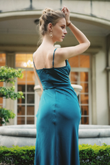 Jimiss slim shoulder strap V-neck side slit long Prom dress
