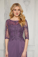 One collar bead embroidery chiffon and floor length mothers of the bride dresses