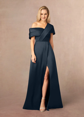 A-line single shoulder strap side slit and floor length mother of the bride dress
