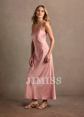 Off shoulder collar thin shoulder strap satin backless long style evening dress