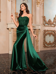 Mermaid strapless sequin ribbon and ground length godons evening dresses