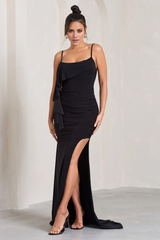 Hanging sleeveless high leg slit and floor length evening dress - jimiss dress