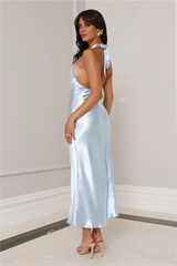 Jimiss straight tube deep V-neck satin backless tie long Prom dress
