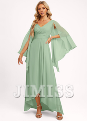 Ruffled A-line V-neck Asymmetric Chiffon Bridesmaids Dress