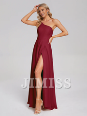 Shoulder side slit chiffon and floor length bridesmaid dress