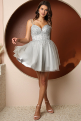 Beaded Short Sleeveless Sweetheart Dress