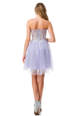 Embroidered short strapless sweetheart corset dress