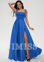 Bow A-line floor-length satin prom dress