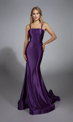 Jimiss mermaid square neck slim shoulder strap backless and floor length evening dress