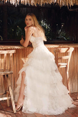 Flash decal white long sleeveless tight corset wedding dress