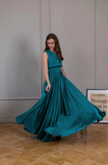 Jimiss - Asymmetric collar backless satin and floor length Prom dress