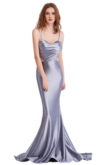 Mermaid heart-shaped collar, backless thin shoulder strap and floor length evening gown