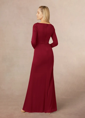 Mermaid V-Neck Pleated Burgundy formal dresses evening dress Mother of the Bride Dresses