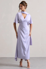 V-neck asymmetrical lotus leaf sleeves long evening dress - jimiss Dress