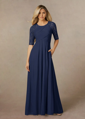 A-Line Crew Neck Lace Dark Navy formal dresses evening dress Mother of the Bride Dresses