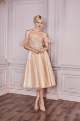 Pearl embellished short sleeved tea long dress