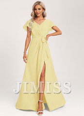 Ruffled A-line V-neck Floor-length Chiffon Bridesmaids Dress