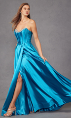 Blue strapless A-line heart-shaped neckline and floor length Prom dress