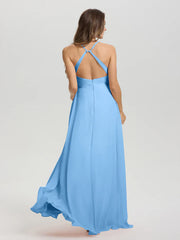 Shoulder strap V-neck backless long chiffon formal and floor length Bridesmaid dresses