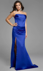 Jimiss off shoulder strapless backless side slit and floor length evening dress