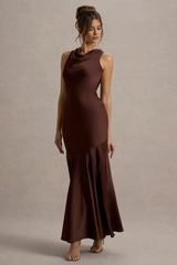Satin high neck backless and floor length evening dress - jimiss dress