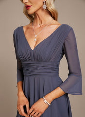 Jimiss A-line V-neck floor mopping chiffon strap with layered ruffles mother of the bride dress