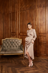 A-line Crew Neck Long Sleeve Cocktail Dress Bridesmaid Dress Formal Dresses for Wedding Guest Mother of the Bride Dresses