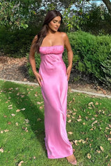 Sheath Spaghetti Straps Pink Long Party Dresses