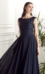 Phantom collar chiffon lace flowing long formal dress for mothers of the bride dresses