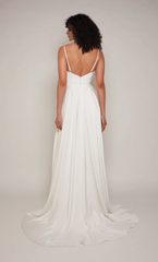 Perfect satin high neck A-line backless adjustable shoulder strap wedding dress