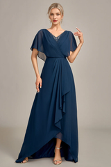 Navy blue A-line asymmetrical sequin bead decoration for bride and mother's formal dress