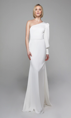 One shoulder straight tube cuff with button wedding dress
