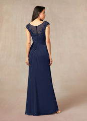 Mermaid Crew Neck Lace Appliques Dark Navy formal dresses evening dress Mother of the Bride Dresses