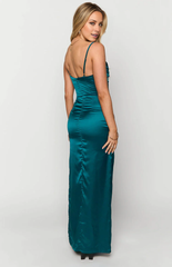 Jimiss Sweetheart Collar Thin Shoulder Strap Bareback Satin Side Split Long Prom Dress